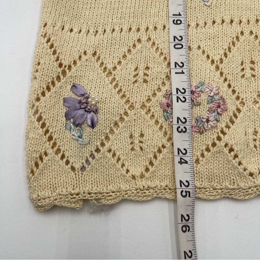 Vtg 80s 90s Erika Embroidered Knit Cardigan Sweater Womens Size L Floral Cottage - Picture 10 of 14